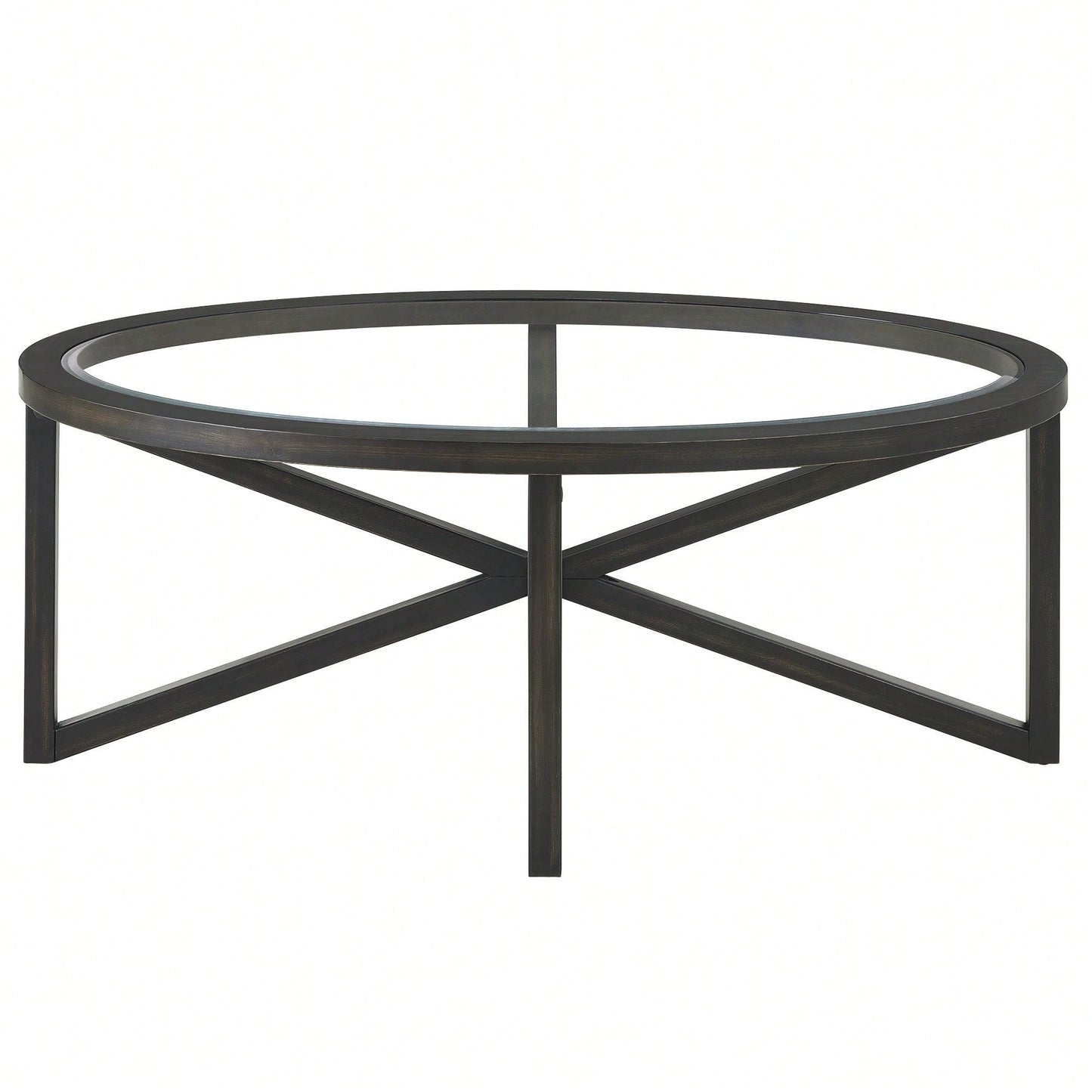 Modern Round Glass Coffee Table with Solid Wood Base for Living Room and Study