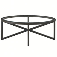 Modern Round Glass Coffee Table with Solid Wood Base for Living Room and Study