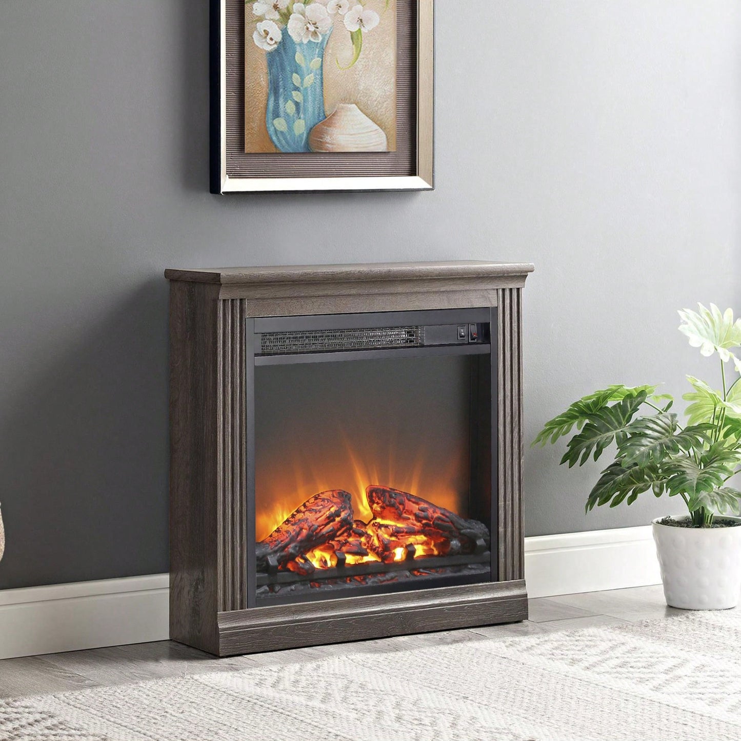 18" Electric Fireplace Insert,Ultra-Thin Heater With Log Set & Realistic Flame, Overheating Protection