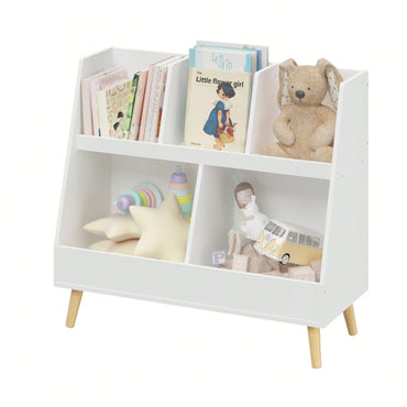 Modern Kids Bookshelf with 5 Cubbies and Legs for Nursery Bedroom Playroom Classroom Storage Organizer