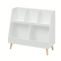 Modern Kids Bookshelf with 5 Cubbies and Legs for Nursery Bedroom Playroom Classroom Storage Organizer