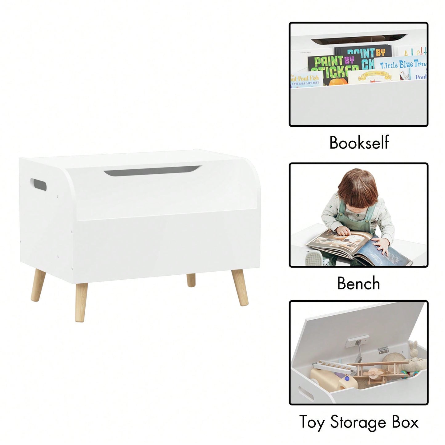 Multi-Purpose Toy Box With Front Bookshelf, Organize And Store Your Child's Belongings