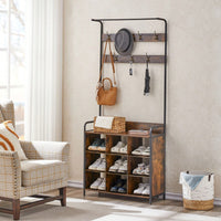 Versatile Freestanding Coat Rack with Shoe Storage and Hooks for Coats Costumes and Seasonal Decor