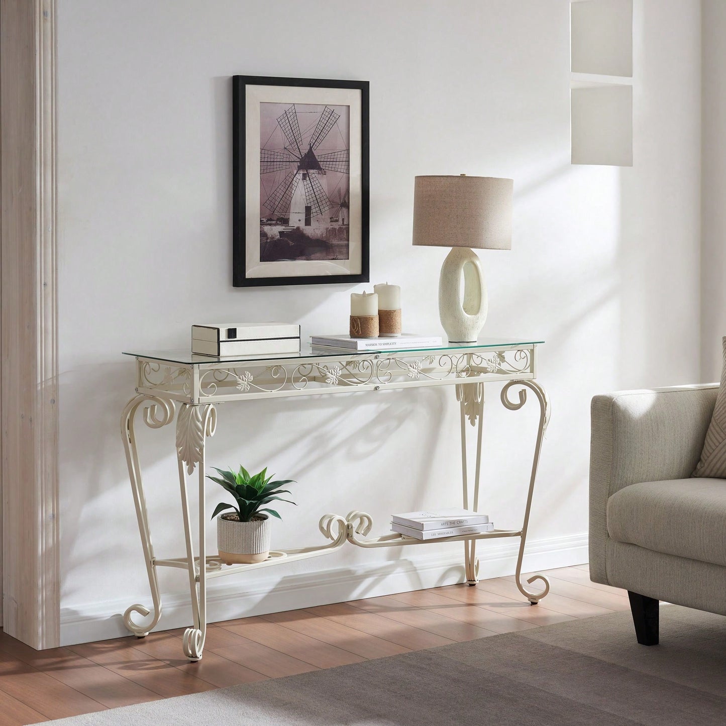 Stylish Glass and Metal Console Table for Entryway with Storage Easy Assembly Hallway Sofa Table