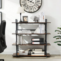 Rustic Wood and Metal 4 Tier Freestanding Bookcase Industrial Corner Shelf for Home Office