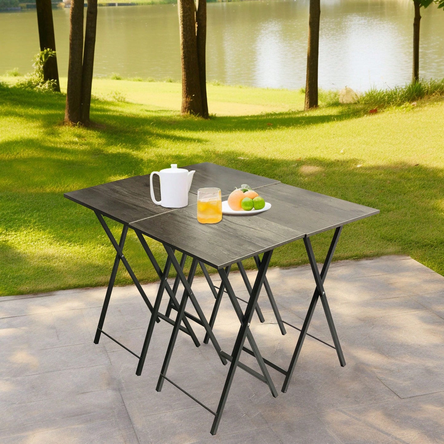 Set Of 4 Elegant Industrial-Style TV Tray With X-Shaped Base, Perfect For Dorm Rooms Or Smaller Living Spaces