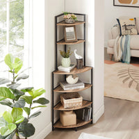 6-Tier Corner Open Shelf Bookcase Modern Wood Rack Space-Saving Freestanding Unit for Living Room Office Kitchen