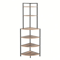 6-Tier Corner Open Shelf Bookcase Modern Wood Rack Space-Saving Freestanding Unit for Living Room Office Kitchen