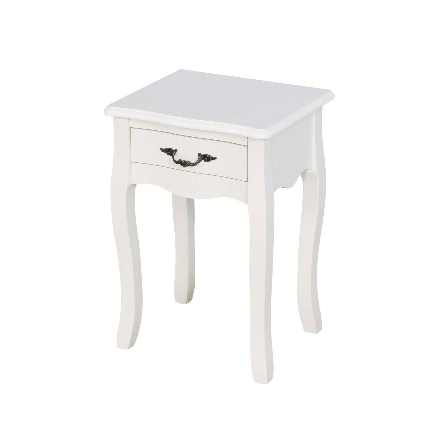 White Floor-Standing Storage Table With Drawer And Curved Legs For Living Room Decor