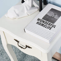 White Floor-Standing Storage Table With Drawer And Curved Legs For Living Room Decor