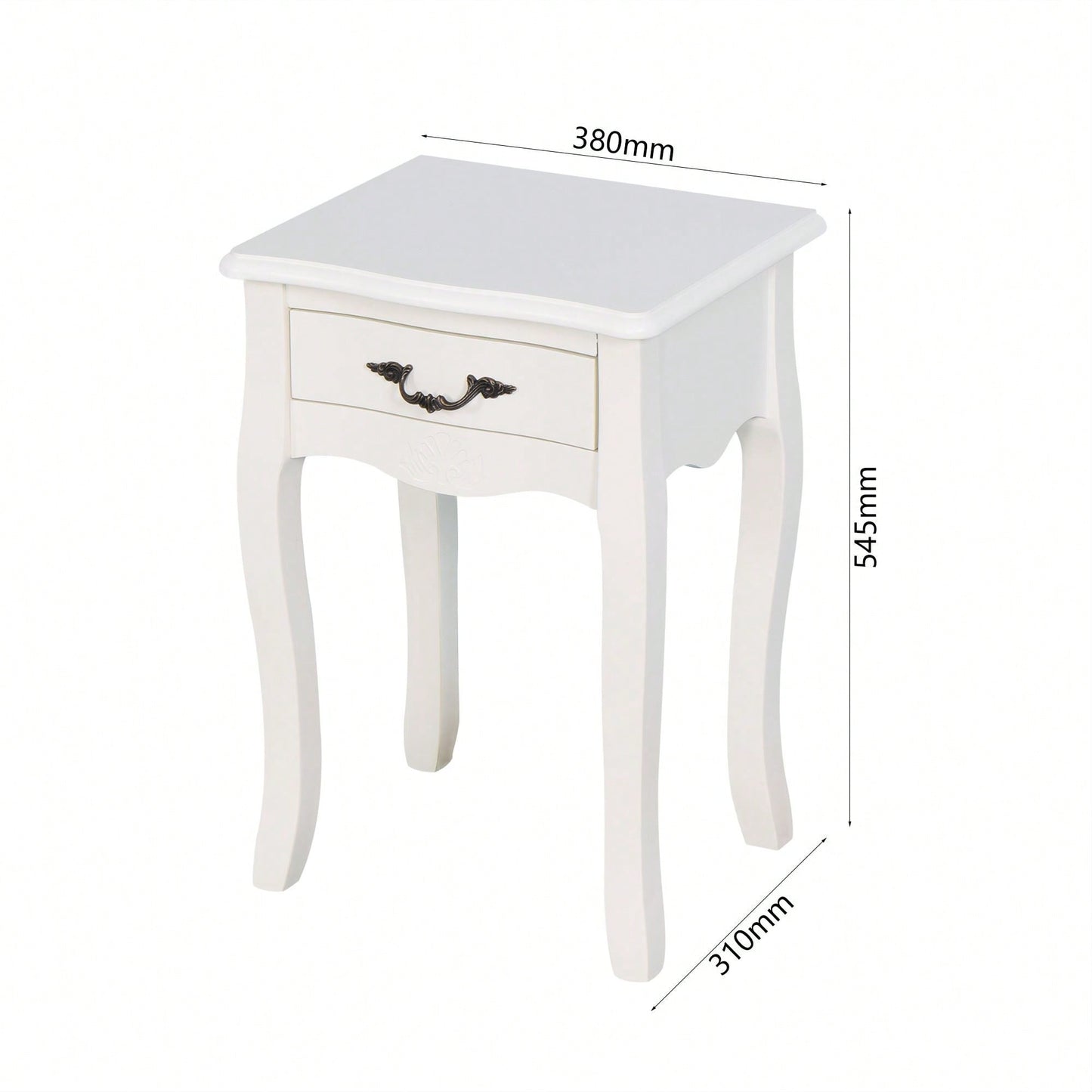 White Floor-Standing Storage Table With Drawer And Curved Legs For Living Room Decor