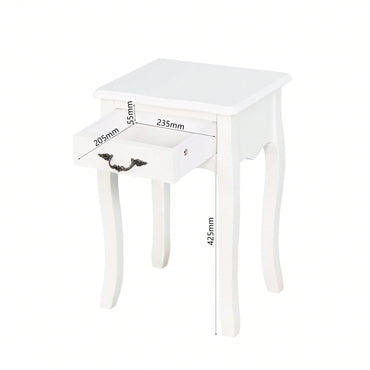 White Floor-Standing Storage Table With Drawer And Curved Legs For Living Room Decor