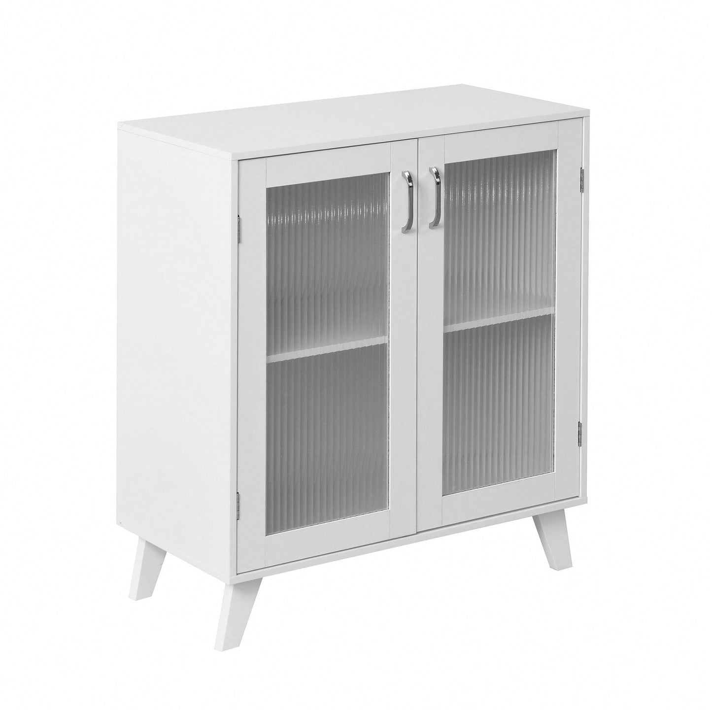 Modern Bathroom Cabinet Storage Organizer With 2 Glass Doors And Adjustable Shelf White