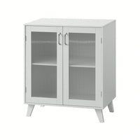Modern Bathroom Cabinet Storage Organizer With 2 Glass Doors And Adjustable Shelf White