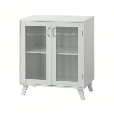 Modern Bathroom Cabinet Storage Organizer With 2 Glass Doors And Adjustable Shelf White