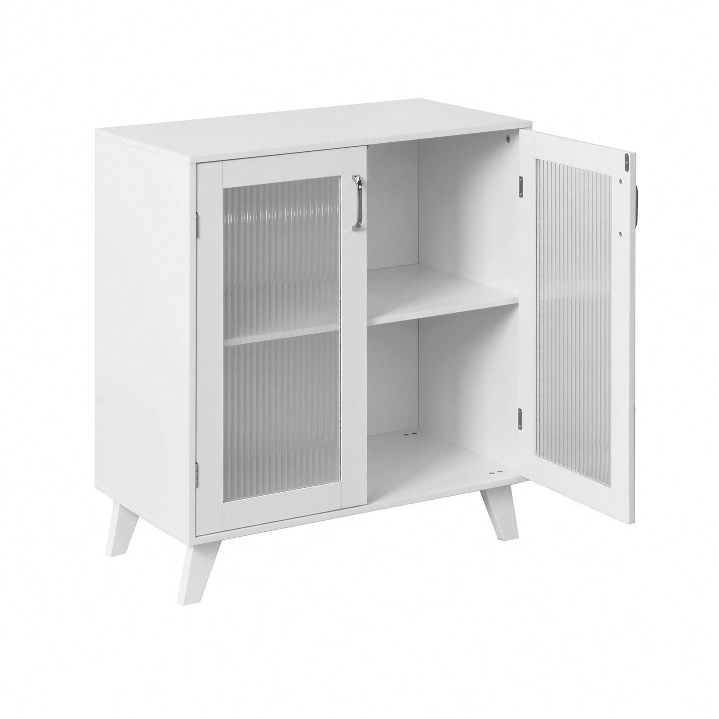Modern Bathroom Cabinet Storage Organizer With 2 Glass Doors And Adjustable Shelf White