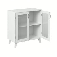 Modern Bathroom Cabinet Storage Organizer With 2 Glass Doors And Adjustable Shelf White