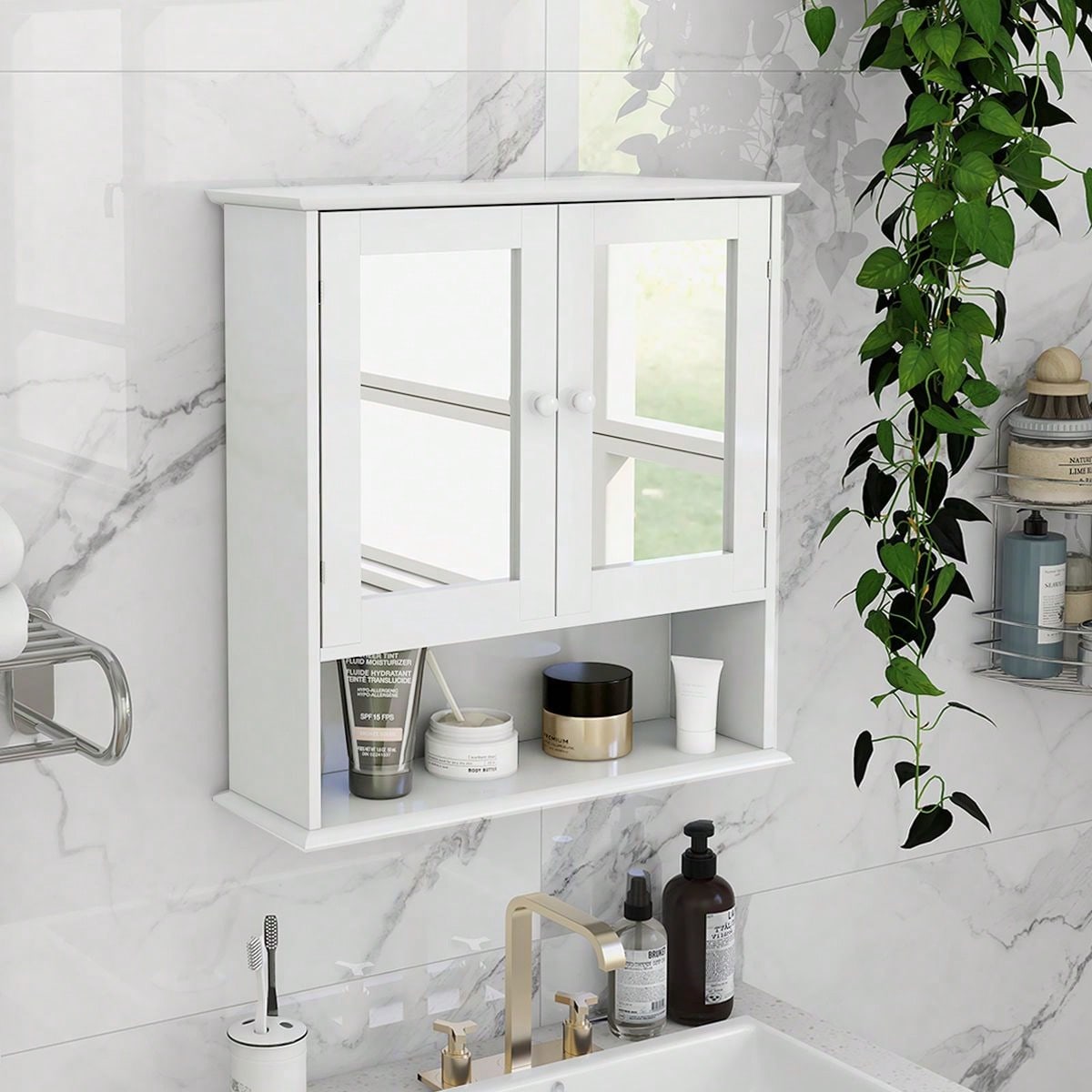 Multipurpose Wall Cabinet With Mirror: Modern Design, Space-Saving, Adjustable Shelves, And Easy Assembly