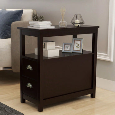 Versatile Side Table With Drawers And Shelves: Enhance Storage And Functionality With Style