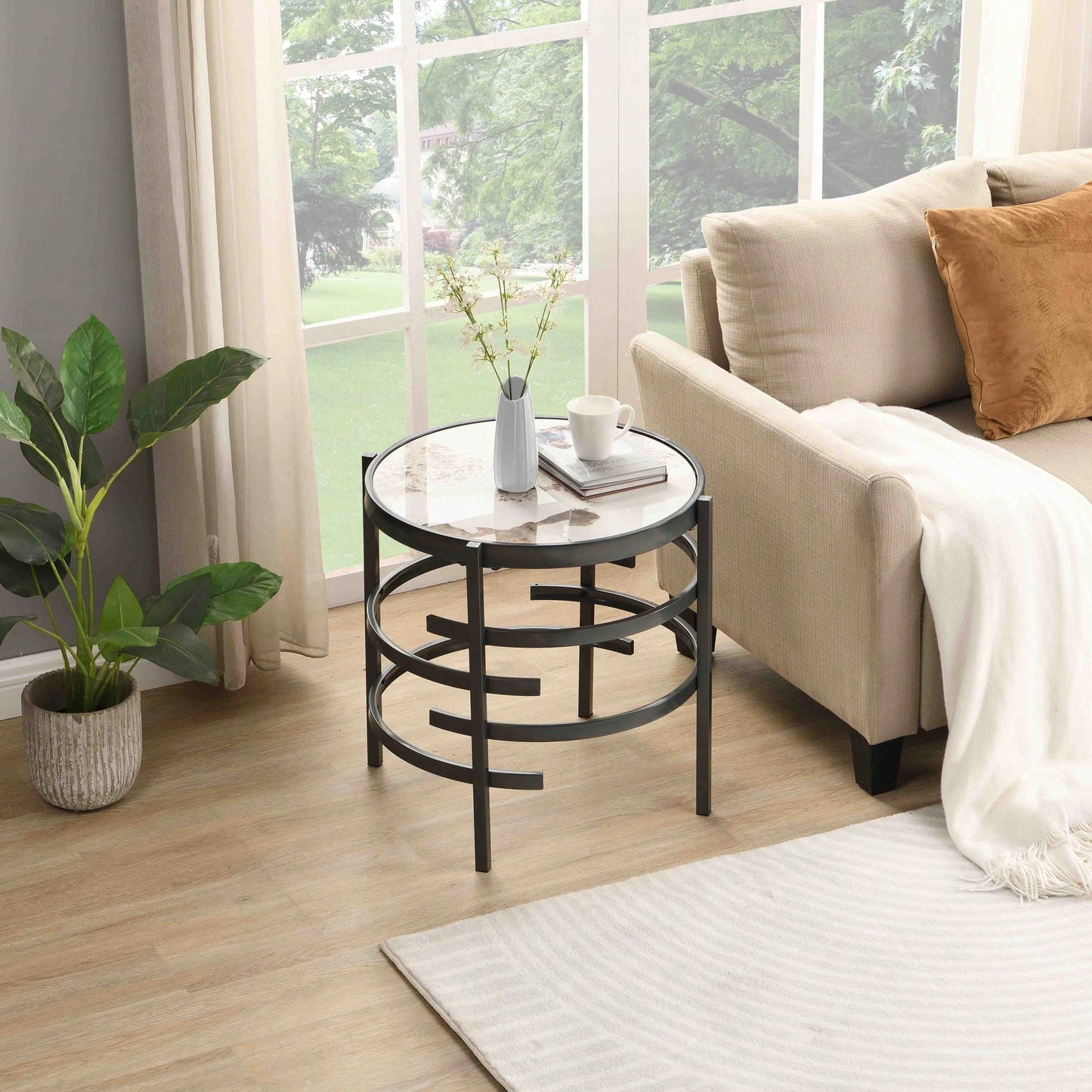 Sintered Stone End Table, Dark Grey  Small Coffee Table For Living Room 20.67''W X 20.67''D X 21.65''H