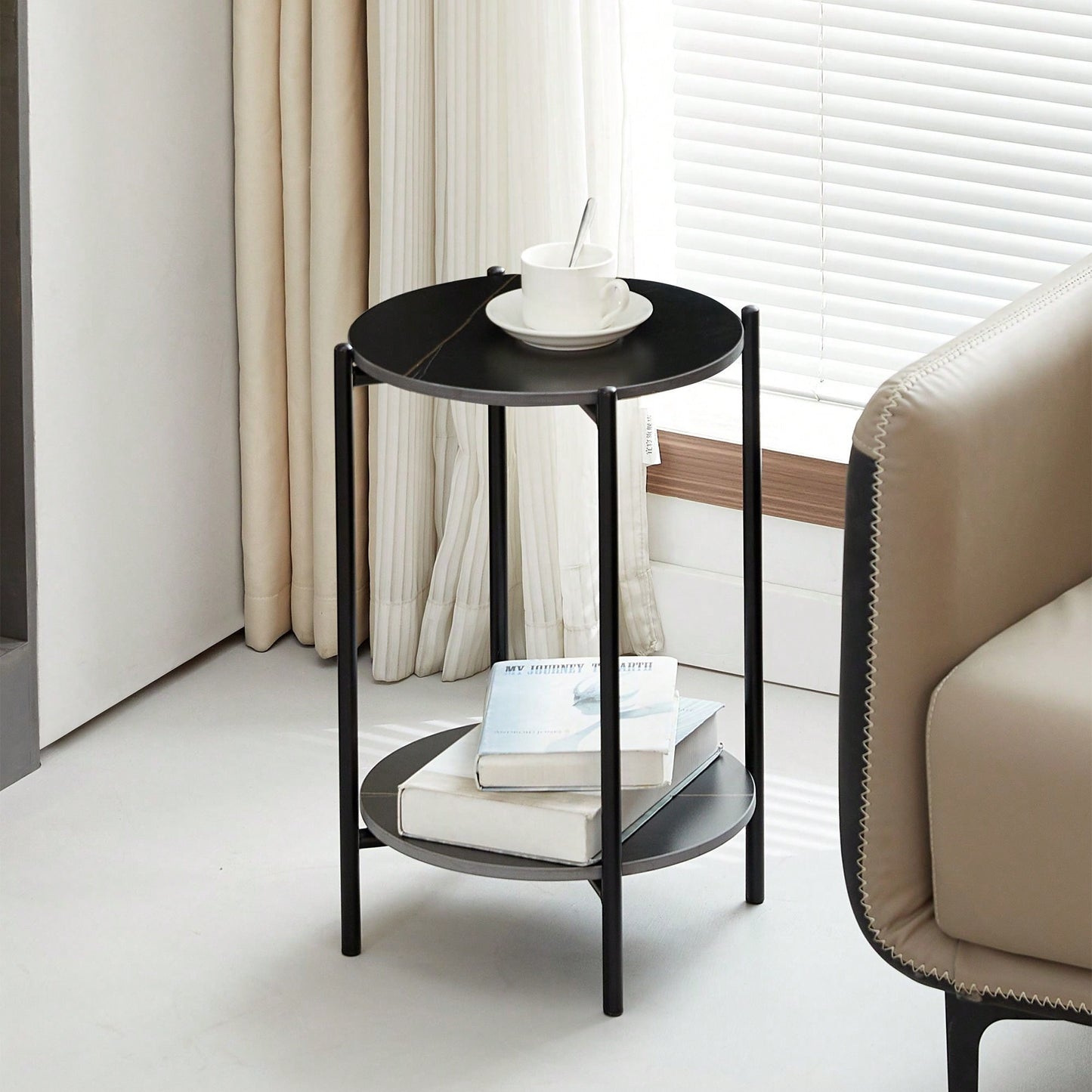 Modern End Table, Coffee Table With Marble Top