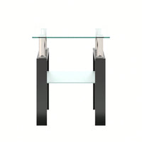 Tempered Glass Side Table With Metal Leg: Elegant Design, Transparent/Frosted Glass Layers, 150lbs Load-Bearing Capacity