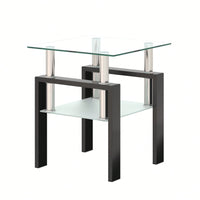 Tempered Glass Side Table With Metal Leg: Elegant Design, Transparent/Frosted Glass Layers, 150lbs Load-Bearing Capacity