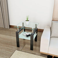 Tempered Glass Side Table With Metal Leg: Elegant Design, Transparent/Frosted Glass Layers, 150lbs Load-Bearing Capacity