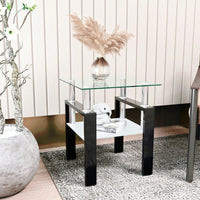 Tempered Glass Side Table With Metal Leg: Elegant Design, Transparent/Frosted Glass Layers, 150lbs Load-Bearing Capacity