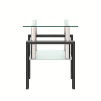 Tempered Glass Side Table With Metal Leg: Elegant Design, Transparent/Frosted Glass Layers, 150lbs Load-Bearing Capacity
