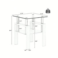 Tempered Glass Side Table With Metal Leg: Elegant Design, Transparent/Frosted Glass Layers, 150lbs Load-Bearing Capacity
