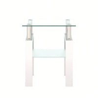 Tempered Glass Side Table With Metal Leg: Elegant Design, Transparent/Frosted Glass Layers, 150lbs Load-Bearing Capacity
