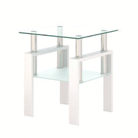 Tempered Glass Side Table With Metal Leg: Elegant Design, Transparent/Frosted Glass Layers, 150lbs Load-Bearing Capacity