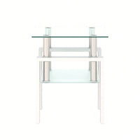 Tempered Glass Side Table With Metal Leg: Elegant Design, Transparent/Frosted Glass Layers, 150lbs Load-Bearing Capacity