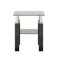 Tempered Glass Side Table With Metal Leg: Elegant Design, Transparent/Frosted Glass Layers, 150lbs Load-Bearing Capacity