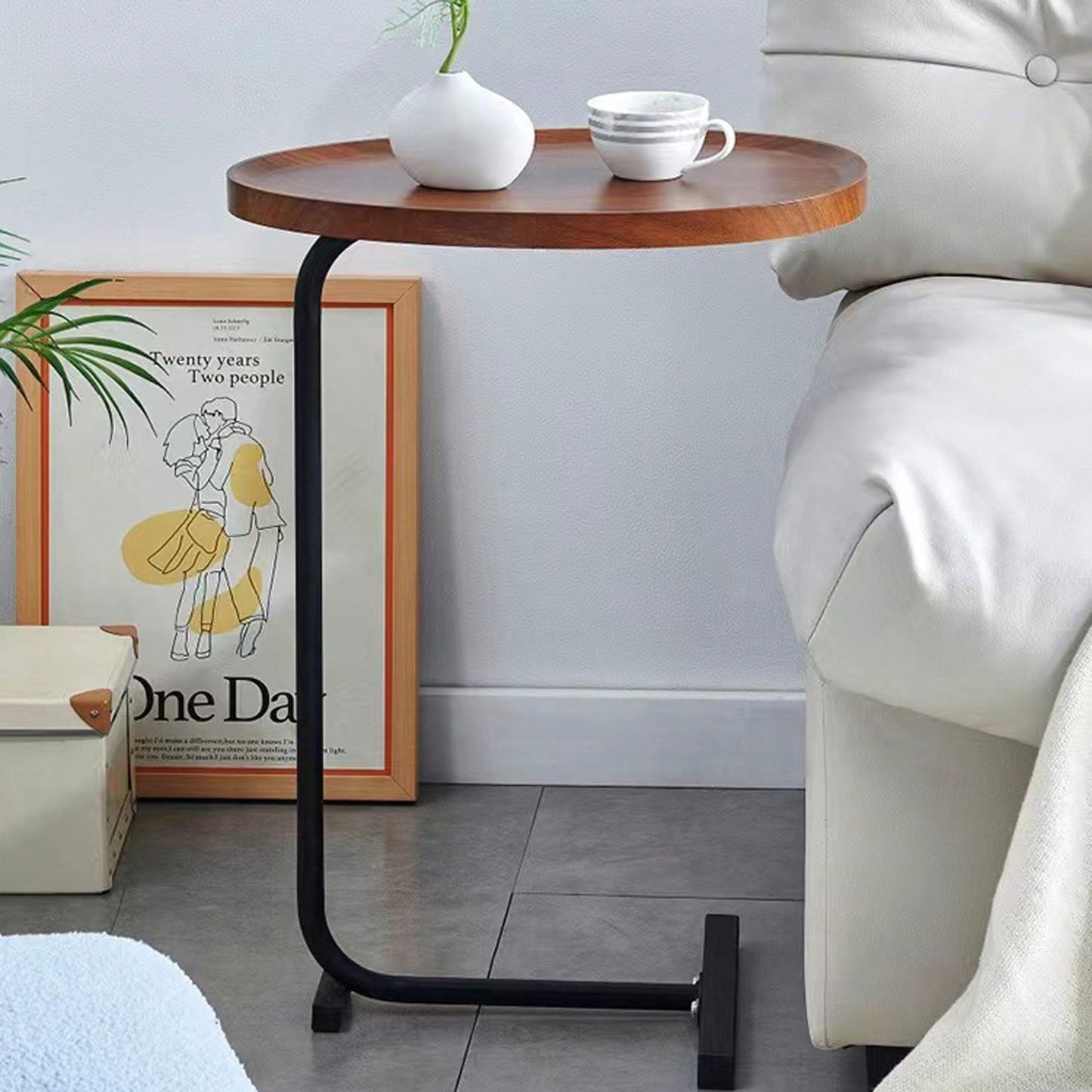 Compact C-Shaped Design Side Table With Storage And Sturdy Construction