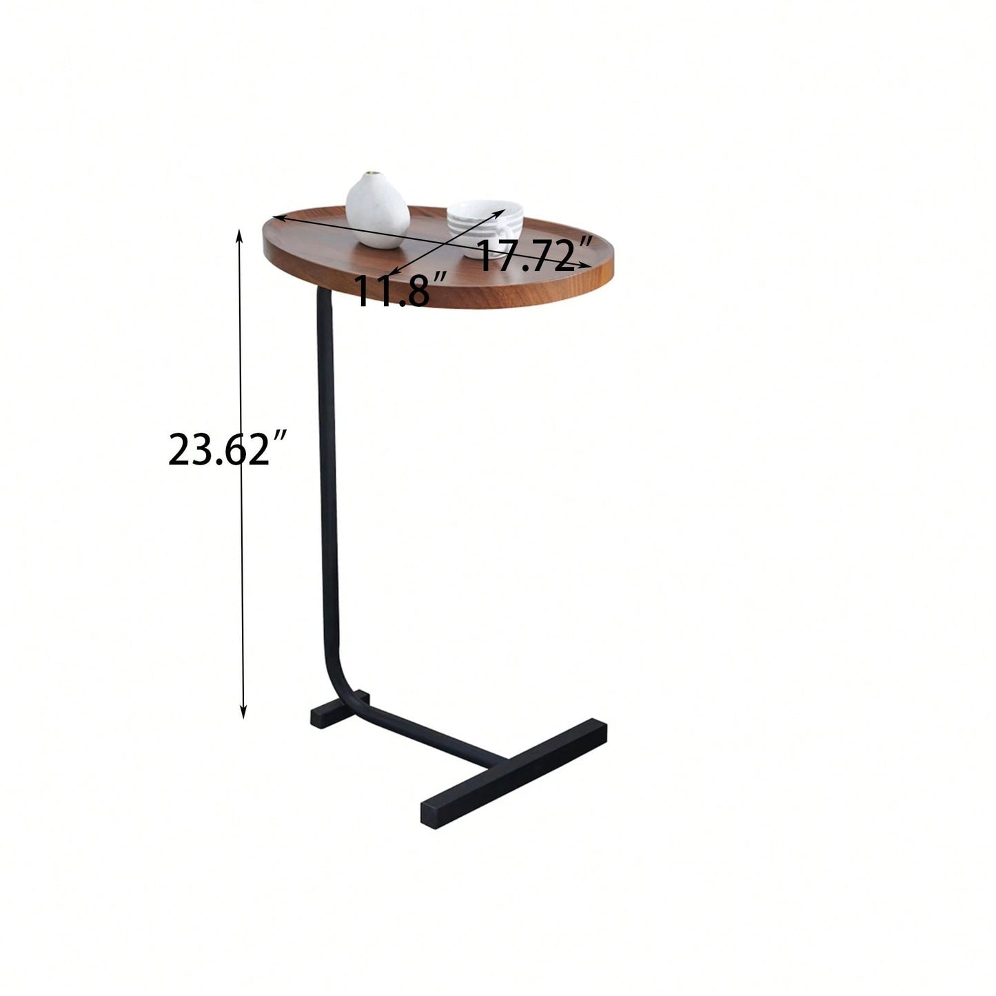 Compact C-Shaped Design Side Table With Storage And Sturdy Construction