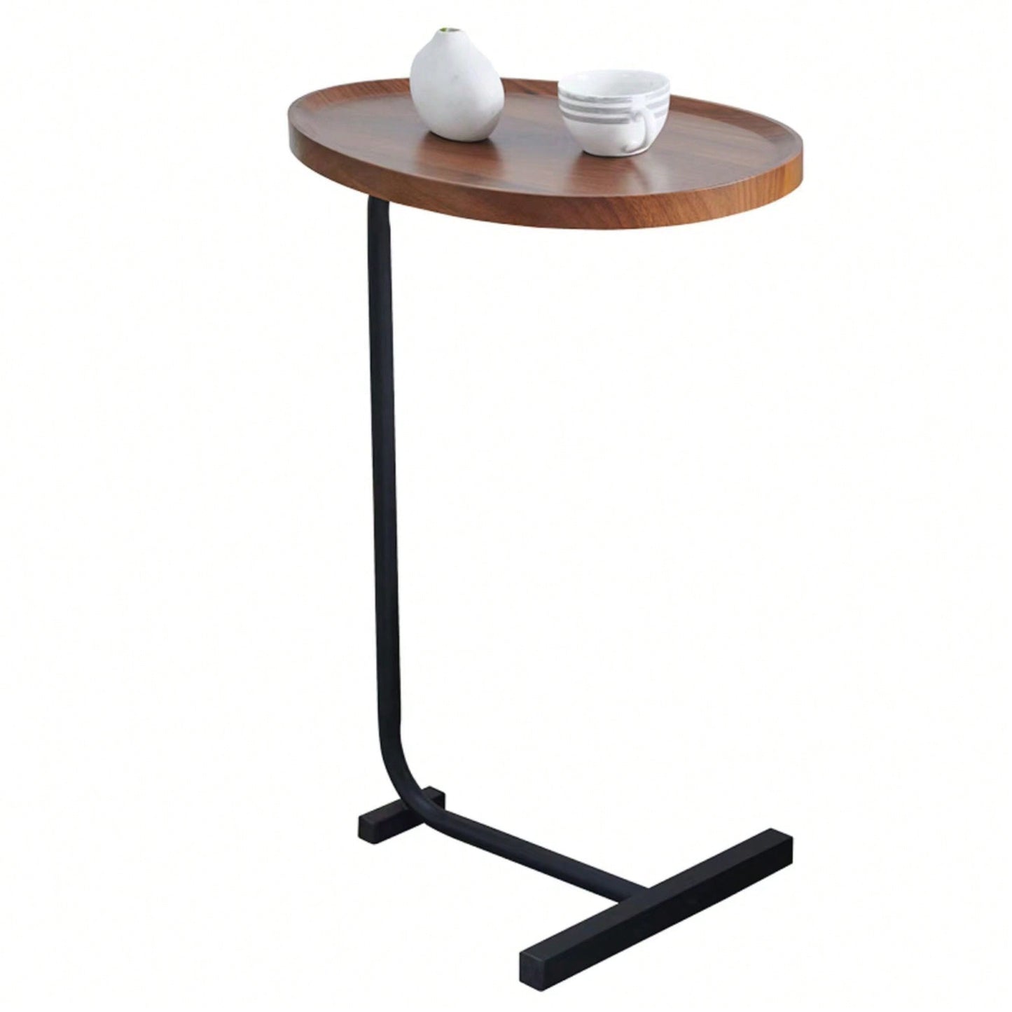 Compact C-Shaped Design Side Table With Storage And Sturdy Construction