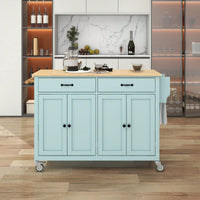 4 Door Cabinet And Two Drawers Kitchen Island Cart With Solid Wood Top, Adjustable Shelves, Spice & Towel Rack