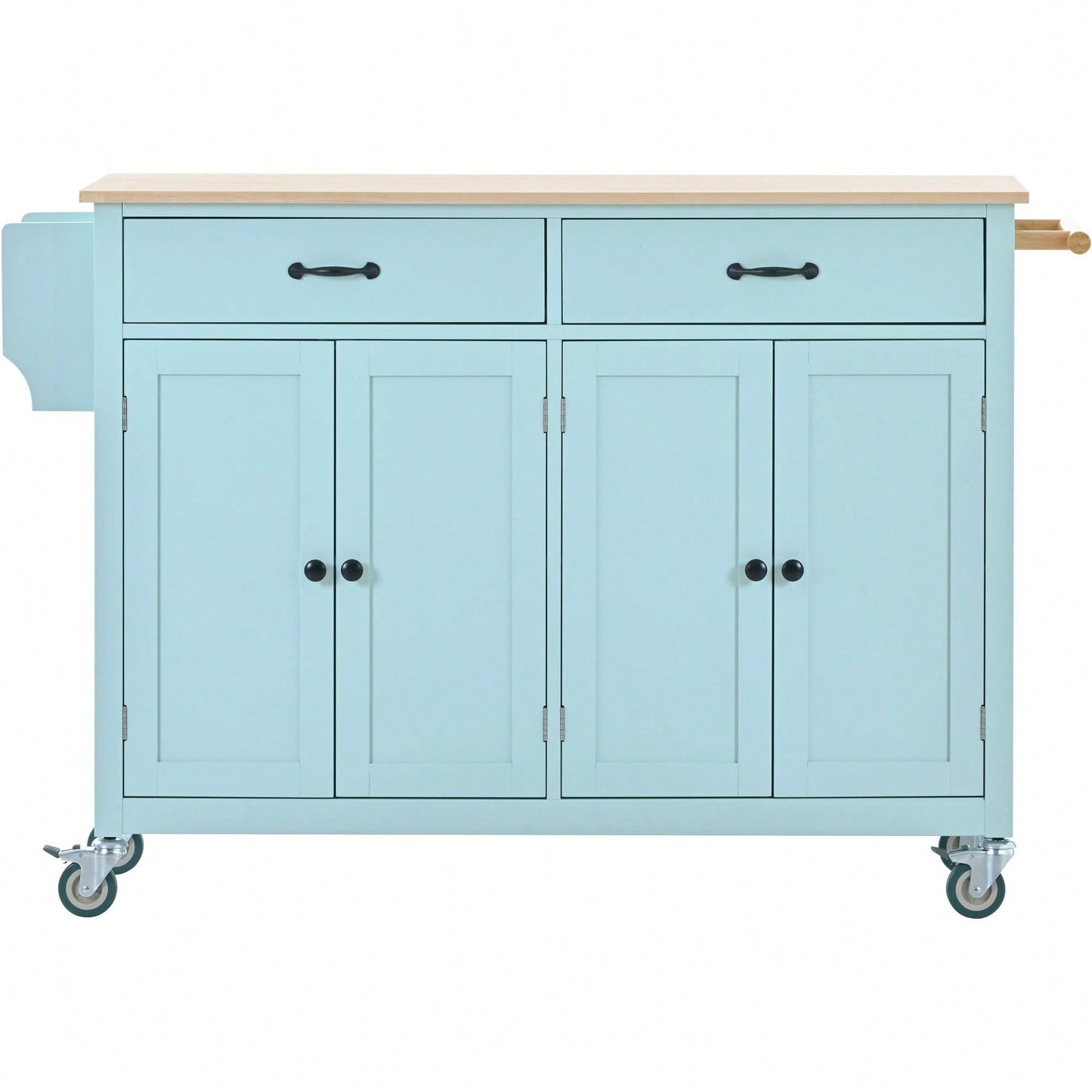 4 Door Cabinet And Two Drawers Kitchen Island Cart With Solid Wood Top, Adjustable Shelves, Spice & Towel Rack