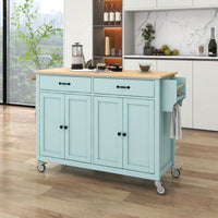 4 Door Cabinet And Two Drawers Kitchen Island Cart With Solid Wood Top, Adjustable Shelves, Spice & Towel Rack