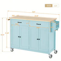 4 Door Cabinet And Two Drawers Kitchen Island Cart With Solid Wood Top, Adjustable Shelves, Spice & Towel Rack