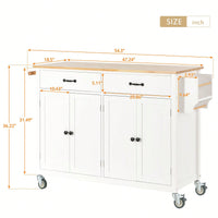 4 Door Cabinet And Two Drawers Kitchen Island Cart With Solid Wood Top, Adjustable Shelves, Spice & Towel Rack