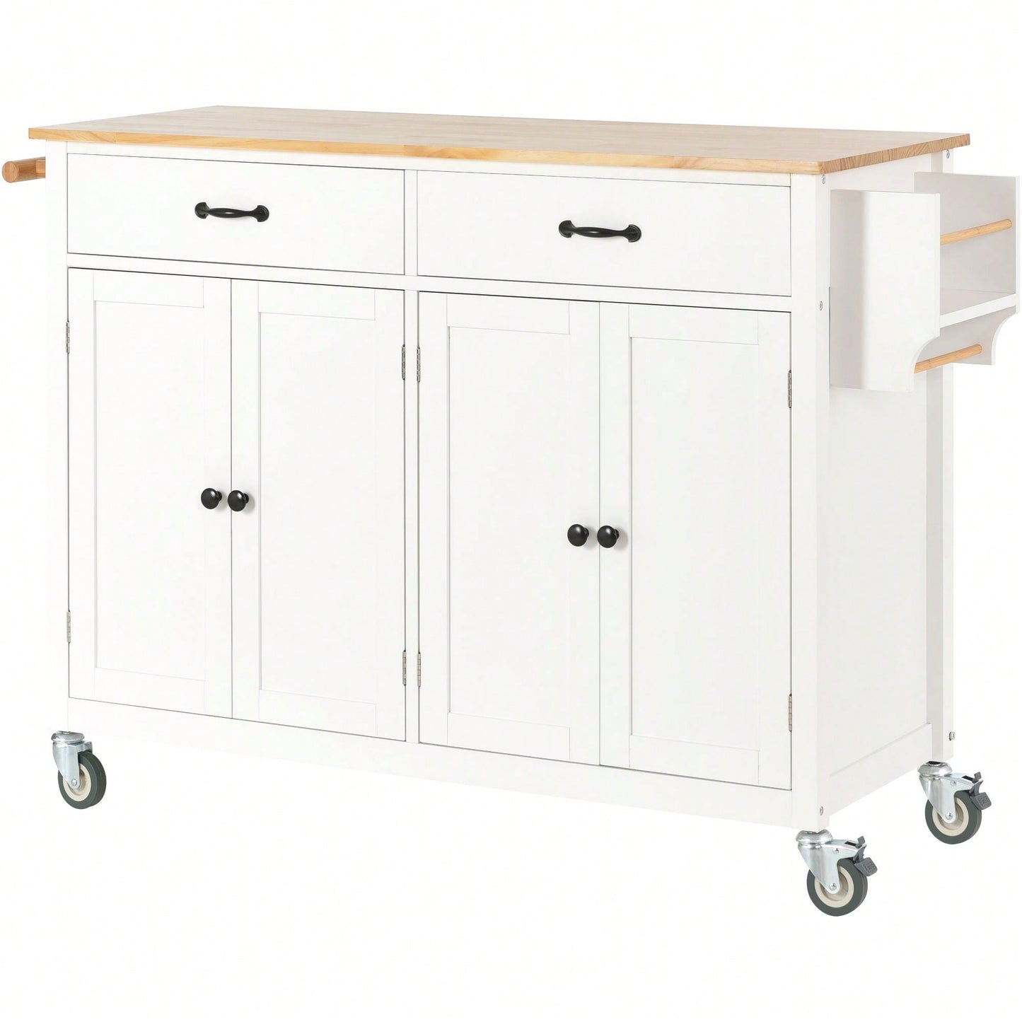 4 Door Cabinet And Two Drawers Kitchen Island Cart With Solid Wood Top, Adjustable Shelves, Spice & Towel Rack