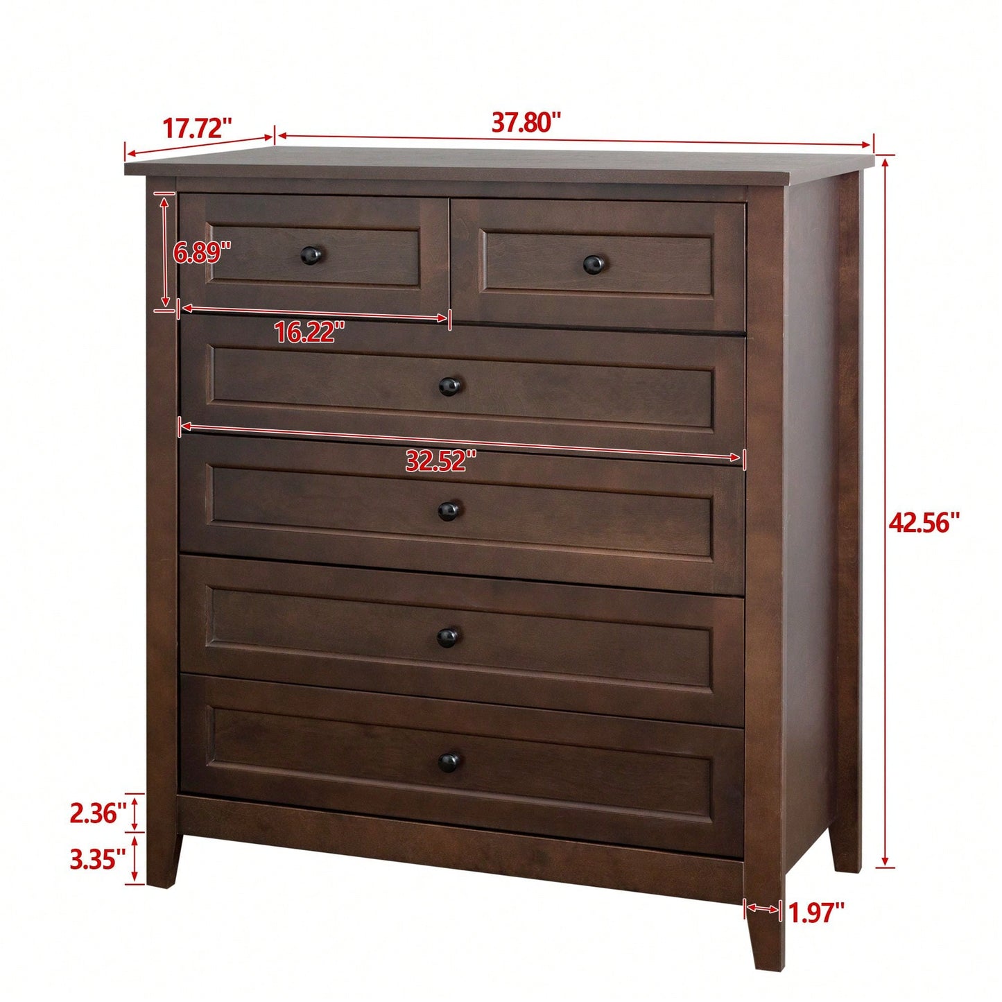 Solid Wood Spray-Painted Retro Drawer Dresser Buffet Table with Round Handle for Dining Room and Kitchen