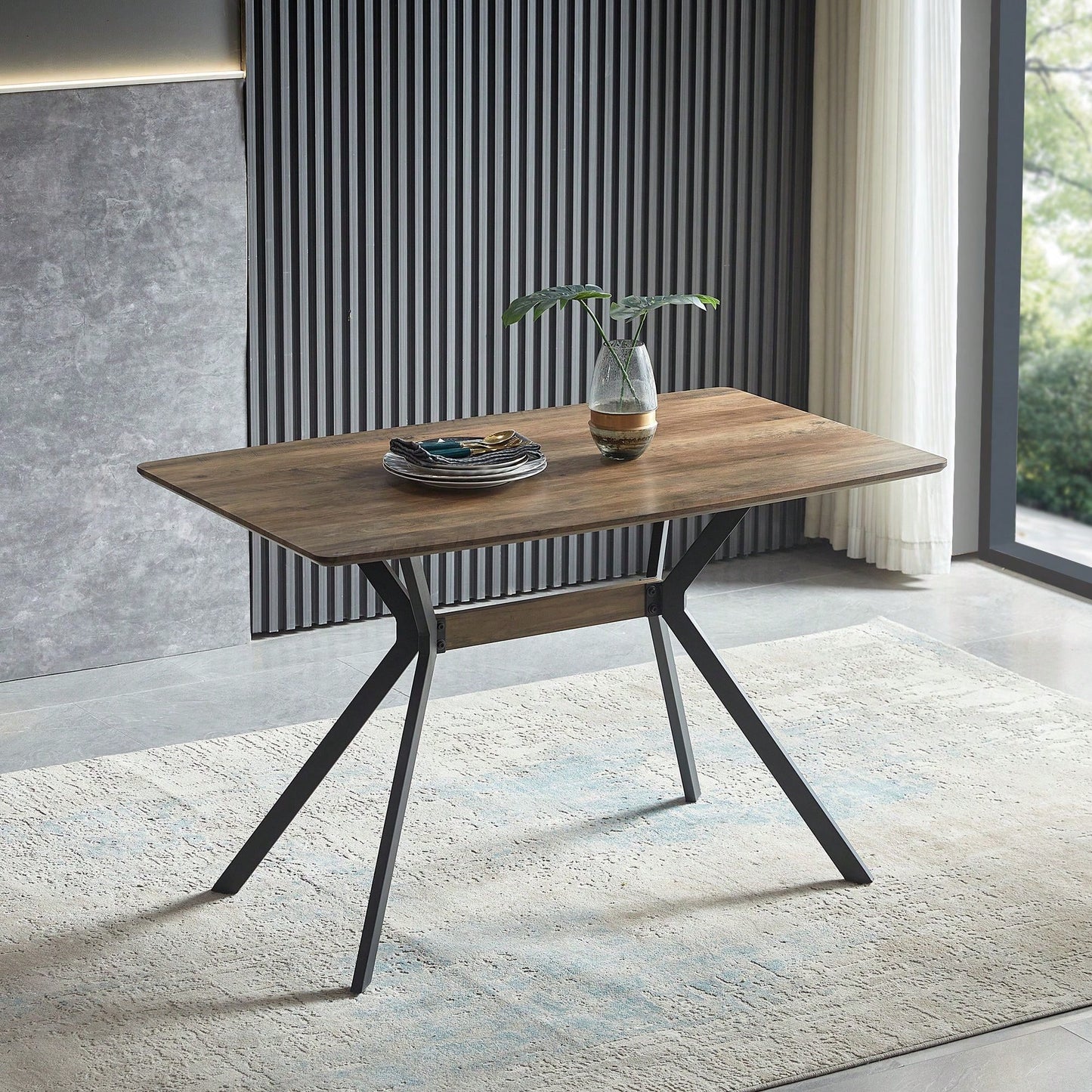Contemporary Friendly Dining Table With Child-Safe Design And Stylish Metal Legs
