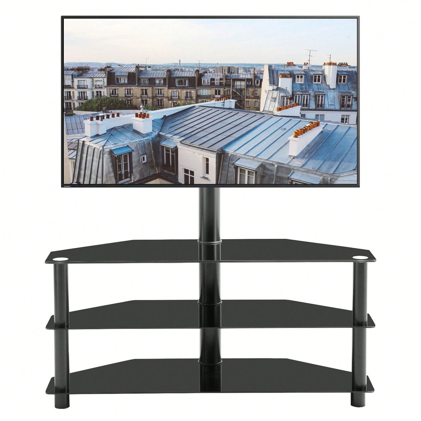 35.4" Black Multi-Function TV Stand Height Adjustable Bracket Swivel 3-Tier