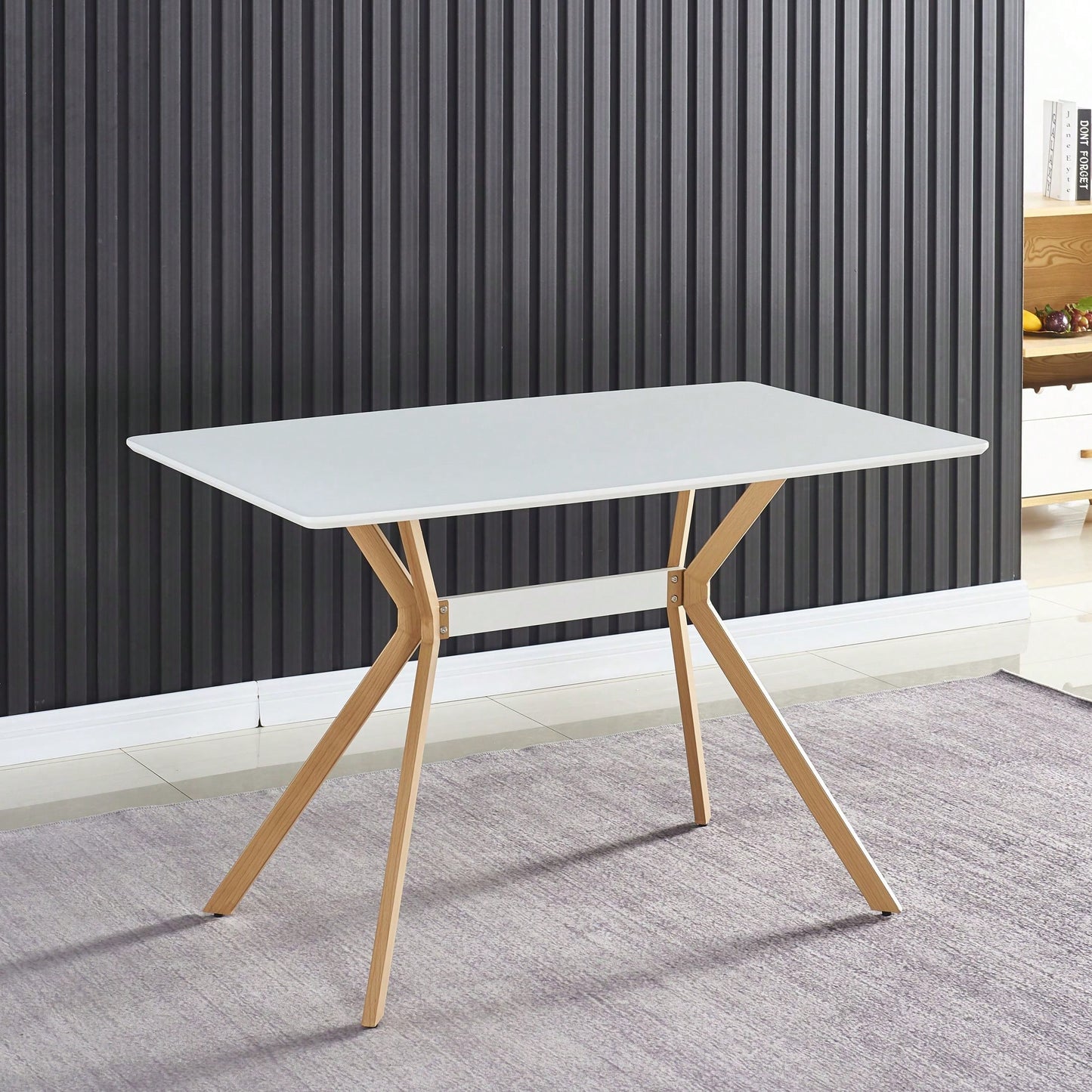 Minimalist StyleDining Table MDF Anti-Scratch Top Metal Shelf Metal Heat Transfer Legs Leveling Feet For Dining Room Kitchen Office Table