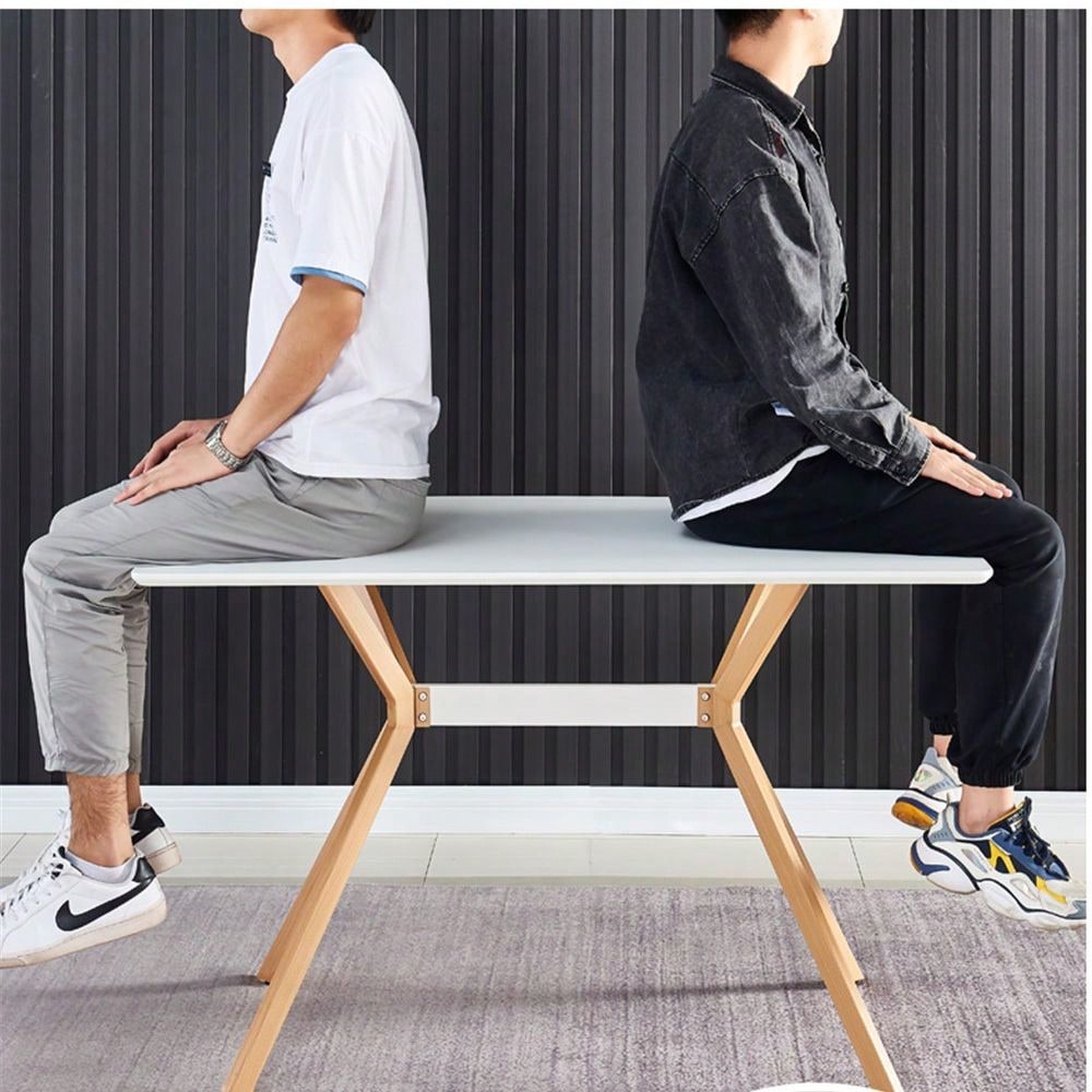 Minimalist StyleDining Table MDF Anti-Scratch Top Metal Shelf Metal Heat Transfer Legs Leveling Feet For Dining Room Kitchen Office Table