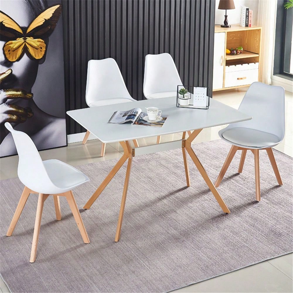 Minimalist StyleDining Table MDF Anti-Scratch Top Metal Shelf Metal Heat Transfer Legs Leveling Feet For Dining Room Kitchen Office Table